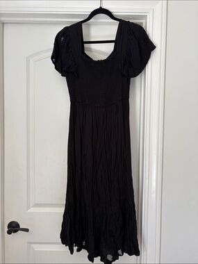 seen worn kept denim dress Anthropologie Seen Worn Kept Slouchy Long-Sleeve Denim Midi Dress, Black